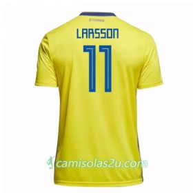 Camisolas de Futebol Suécia Larsson 11 Equipamento Principal Copa do Mundo 2018 Manga Curta
